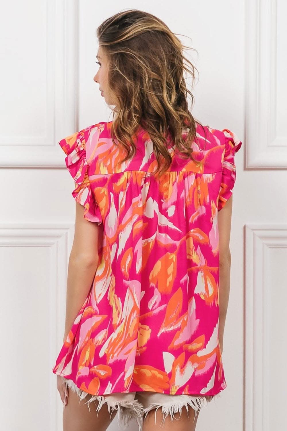 BiBi floral ruffle top, smocked yoke - Love Salve